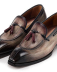Paul Parkman Men's Split Toe Tassel Loafers Brown Patina Leather (ID