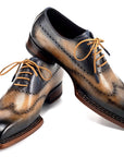 Paul Parkman Goodyear Welted Men's Wingtip Oxfords Camel & Navy (ID