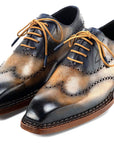 Paul Parkman Goodyear Welted Men's Wingtip Oxfords Camel & Navy (ID