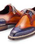 Paul Parkman Norwegian Welted Wingtip Men's Dress Shoes Blue & Camel (ID