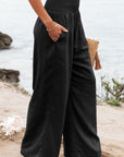 Black Shirred High Waist Plus Size Wide Leg Pants - Toi ‘n’ Moi Ltd
