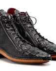 Paul Parkman Black Crocodile Textured Leather Men's Zipper Boots (ID