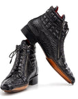 Paul Parkman Black Crocodile Textured Leather Men's Zipper Boots (ID