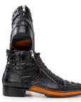 Paul Parkman Black Crocodile Textured Leather Men's Zipper Boots (ID