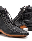 Paul Parkman Black Crocodile Textured Leather Men's Zipper Boots (ID