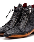 Paul Parkman Black Crocodile Textured Leather Men's Zipper Boots (ID