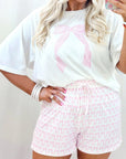 Pink Bow Knot Print Loose Fit Two Piece Casual Lounge Set