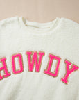 Beige Sherpa HOWDY Patched Pullover Sweatshirt - Toi ‘n’ Moi Ltd