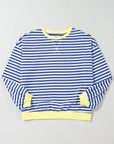 Blue Stripe Oversized Contrast Trim Pullover Sweatshirt - Toi ‘n’ Moi Ltd