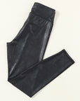 Black Crossed Dip Waist Sleek Leather Leggings - Toi ‘n’ Moi Ltd