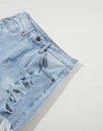 Light Blue Distressed Ripped Raw Hem High Waist Denim Shorts