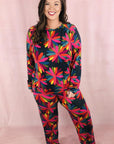 Black Plus Size Printed Long Sleeve and Pants Lounge Set - Toi ‘n’ Moi Ltd