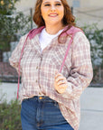 Bonbon Plaid Print Drawstring Hooded Button-up Plus Size Shirt - Toi ‘n’ Moi Ltd