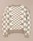 Black Checkered Print Drop Shoulder Round Neck Sweater - Toi ‘n’ Moi Ltd