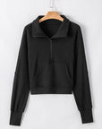 Black Fleece Lined Zip Up Stand Collar Thumbhole Sleeve Sweatshirt - Toi ‘n’ Moi Ltd