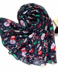 Womens Ladies Christmas Festive Scarf Santa Claus Snowman Print Winter Gifts UK - Toi ‘n’ Moi Ltd