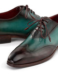Paul Parkman Brown & Green Patina Leather Wingtip Oxford Shoes (ID