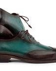Paul Parkman Brown & Green Patina Leather Wingtip Oxford Shoes (ID