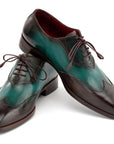 Paul Parkman Brown & Green Patina Leather Wingtip Oxford Shoes (ID