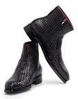 Paul Parkman Black Woven Leather Goodyear Welted Zipper Boots (ID