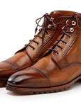 Paul Parkman Men's Brown Burnished Leather Cap Toe Boots (ID