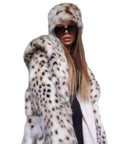 Women's leopard-print hooded imitation fur coat Toka long coat with thick warm mink trench coat