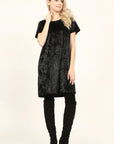 Short Sleeve Crushed Velvet Tunic Dress