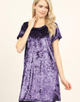 Short Sleeve Crushed Velvet Tunic Dress