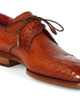 Paul Parkman Men's Tobacco Color Genuine Ostrich Leather Upper Derby Shoes (ID