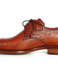 Paul Parkman Men's Tobacco Color Genuine Ostrich Leather Upper Derby Shoes (ID