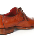 Paul Parkman Men's Tobacco Color Genuine Ostrich Leather Upper Derby Shoes (ID