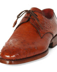 Paul Parkman Men's Tobacco Color Genuine Ostrich Leather Upper Derby Shoes (ID
