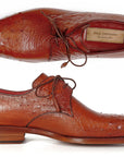 Paul Parkman Men's Tobacco Color Genuine Ostrich Leather Upper Derby Shoes (ID