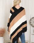 Hdf2099 - Color Block Fringe Poncho