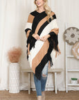 Hdf2099 - Color Block Fringe Poncho