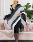 Hdf2099 - Color Block Fringe Poncho