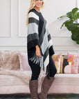 Hdf2099 - Color Block Fringe Poncho