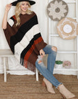 Hdf2099 - Color Block Fringe Poncho