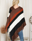 Hdf2099 - Color Block Fringe Poncho