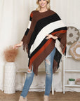 Hdf2099 - Color Block Fringe Poncho