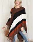 Hdf2099 - Color Block Fringe Poncho