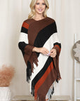 Hdf2099 - Color Block Fringe Poncho