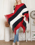 Hdf2099 - Color Block Fringe Poncho