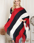 Hdf2099 - Color Block Fringe Poncho