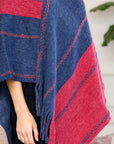 Hdf3007rdbl - Red Blue Two Tone Chain Print Fringe Poncho