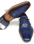 Paul Parkman Men's Captoe Navy Blue Hand Painted Oxfords (ID