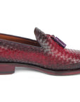 Paul Parkman Men's Woven Leather Tassel Loafers Burgundy (ID