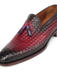 Paul Parkman Men's Woven Leather Tassel Loafers Burgundy (ID