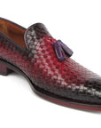 Paul Parkman Men's Woven Leather Tassel Loafers Burgundy (ID