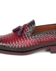 Paul Parkman Men's Woven Leather Tassel Loafers Burgundy (ID